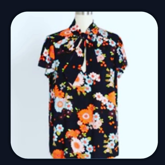 🧡 NWT MODCLOTH DAISY RETRO STYLE FLORAL BOW SECRETARY NECK BLOUSE TOP SHIRT L - Picture 4 of 9
